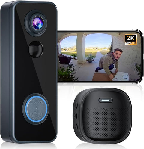 Doorbell Camera Wireless, Head-to-Toe Video - No Subscription Required,2K HD Live View, Two-Way Talk