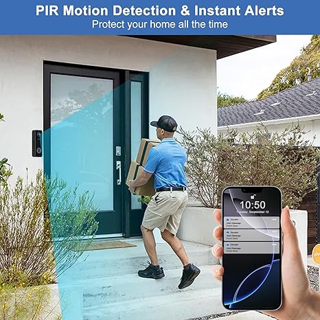 Doorbell Camera Wireless, Head-to-Toe Video - No Subscription Required,2K HD Live View, Two-Way Talk