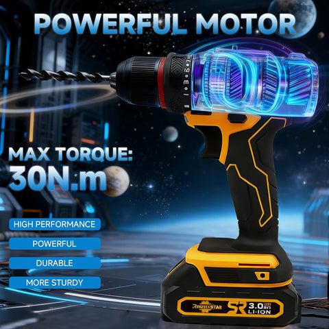 Rhovixster Power Drill Cordless 20V - 2 Speed with 2 Batteries and Fast Charger, 3/8-Inch Keyless Chuck, Power Drill Tool Kit for DIY, Home Repair, Wood & Metal Drilling (2x 3Ah Batteries)