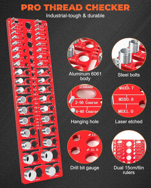 57 Pcs Nut and Bolt Thread Checker - 21 Standard + 17 Metric Thread Gauges