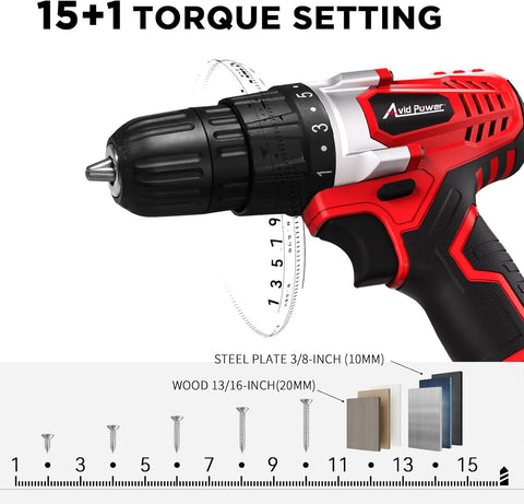 VID POWER 20V Cordless Drill Set for Home DIY & Beginner Projects - Lightweight Power Drill with Battery Charger & 22 Bits, Variable Speed, 3/8" Keyless Chuck, Ideal for Furniture Assembly (Red)