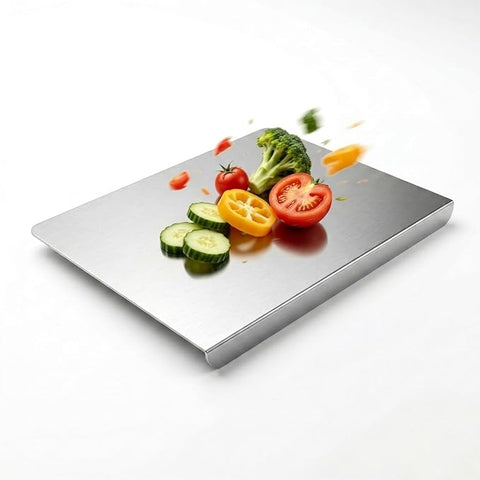 304 Stainless Steel Cutting Board for Kitchen with Counter Lip & Non-slip Mat, Double-Sided Metal Chopping Board for Meat, Vegetables, Fruits, Bread and Baking, Dishwasher Safe