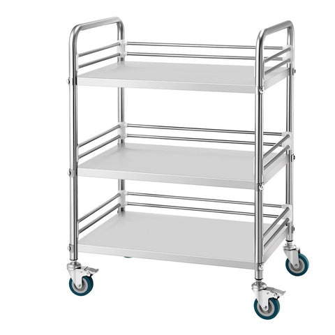 Uimoso Stainless Steel 3-Tier Rolling Lab Utility Cart Medical Locking Wheels